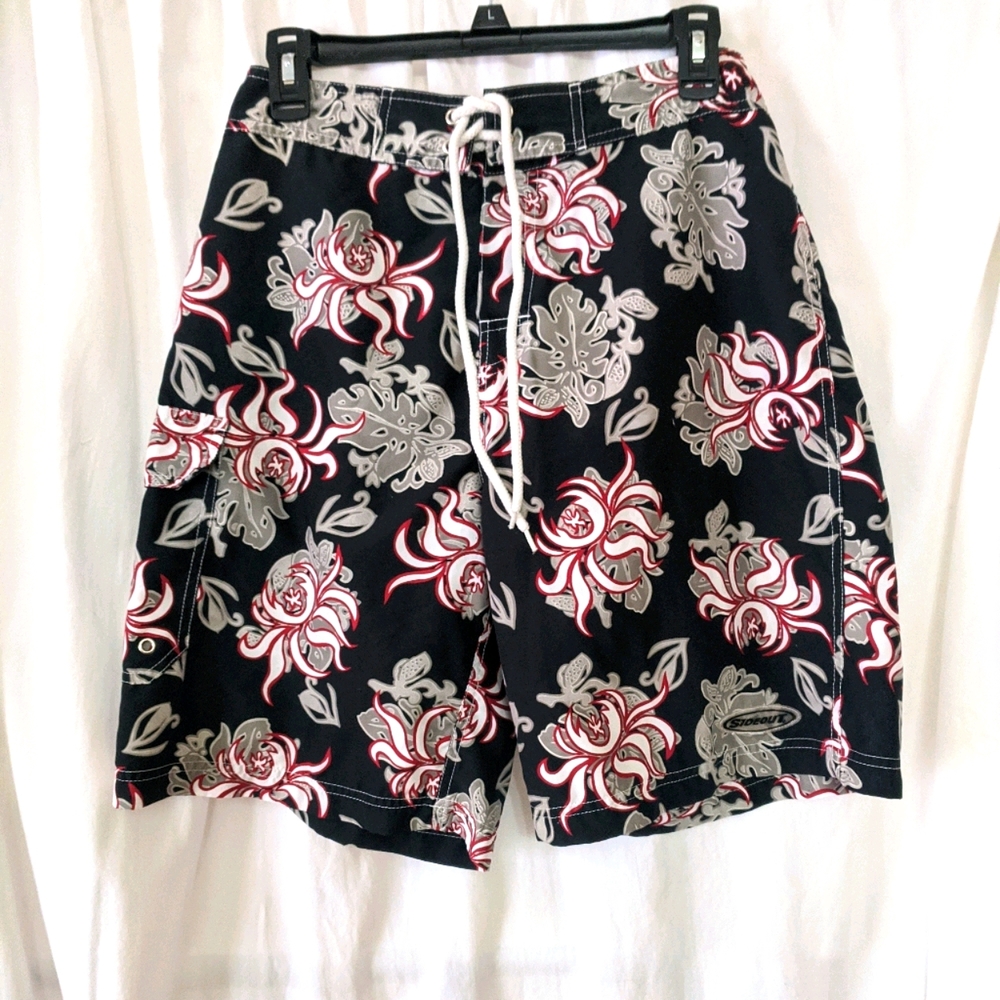 Sideout  - Tie Front  Black, gray, red print Shorts Size 30
